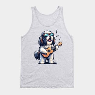 Dog Playing Guitar Singing Shih Tzu Funny Shih Tzu Grandma Tank Top